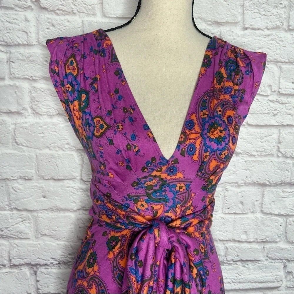 NWOT Free People Mixed Print V Neck Sleeveless Waist Tie Mini Dress